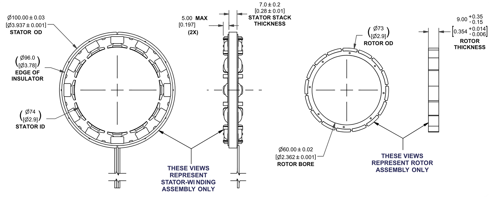 100mm Frameless BLDC Motor Dimension - HOLRY Размер безрамного двигателя BLDC 100 мм - HOLRY