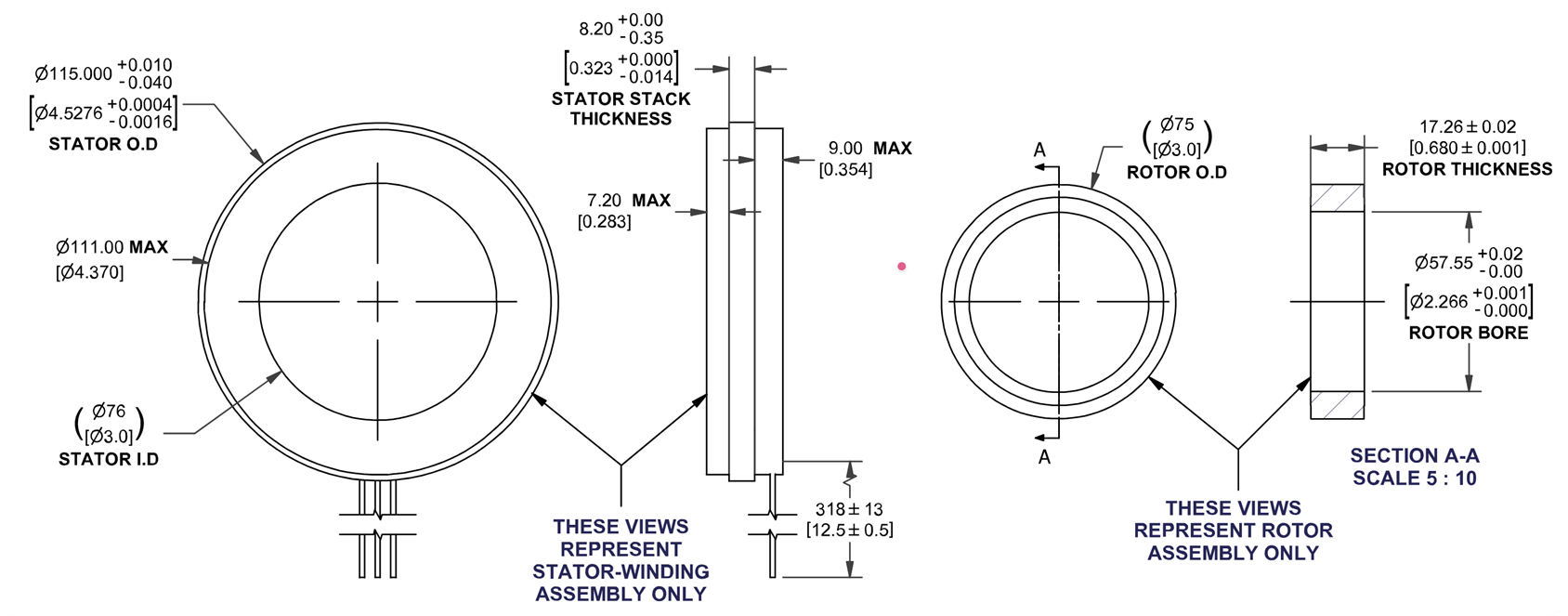 115mm Frameless BLDC Motor Dimensions - HOLRY Размеры безрамного двигателя BLDC 115 мм — HOLRY