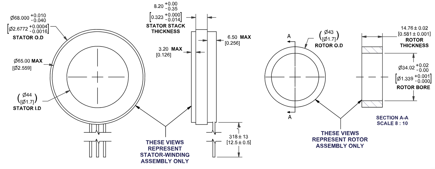 68mm Frameless BLDC Motor Dimensions - HOLRY Размеры безрамного двигателя BLDC 68 мм — HOLRY