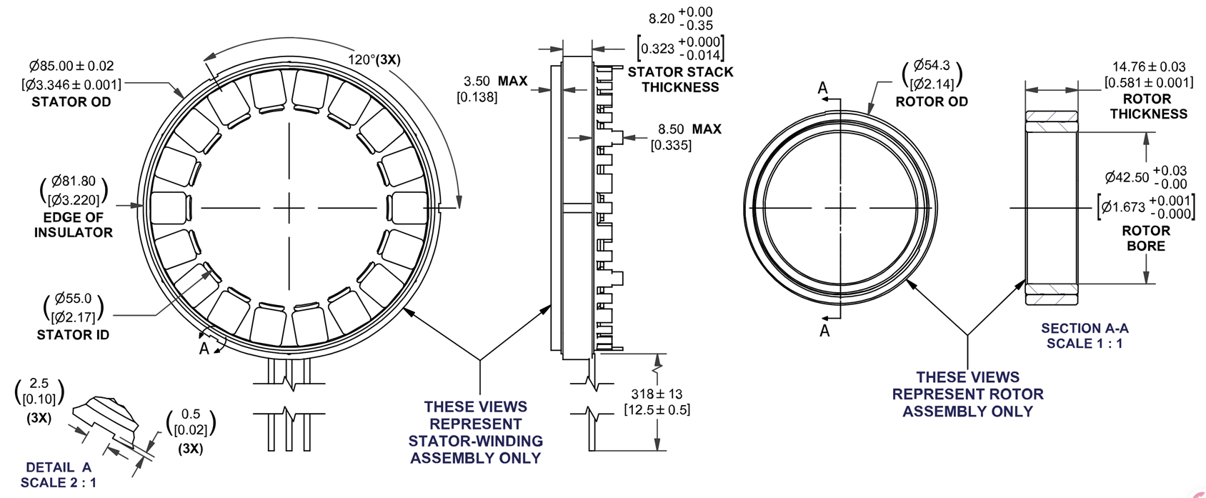 85mm Frameless BLDC Motor Dimensions - HOLRY Размеры безрамного двигателя BLDC 85 мм — HOLRY
