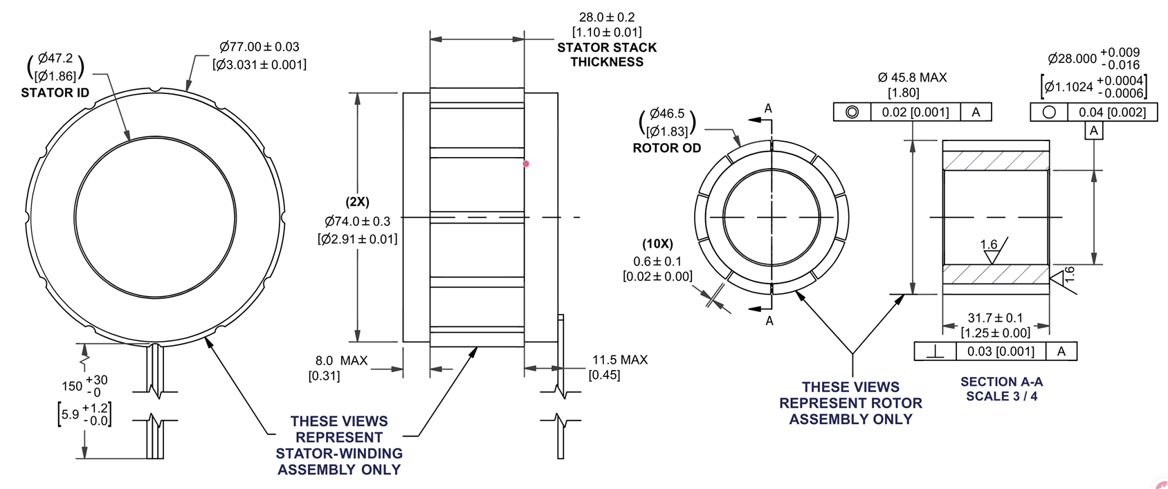77mm Frameless BLDC Motor Dimensions - HOLRY Размеры безрамного двигателя BLDC 77 мм — HOLRY