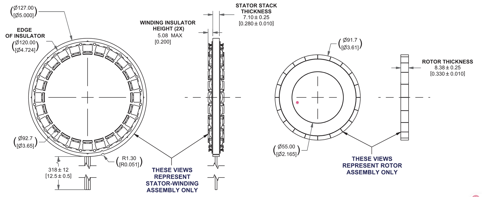 127mm Frameless BLDC Torque Motor Dimensions - HOLRY Размеры безрамного крутящего двигателя BLDC 127 мм — HOLRY