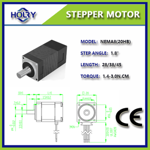 NEMA 8 20×20 мм 0,68 A 1,8 ° 0,6 Нм Гибридный шаговый двигатель с тормозом
